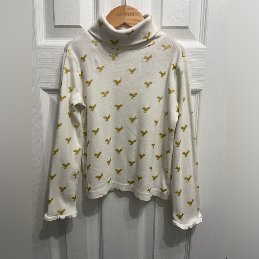 Lilly Pulitzer Girls Turtleneck Creamy White w/ Gold Chicks Birds 5T Base Layer